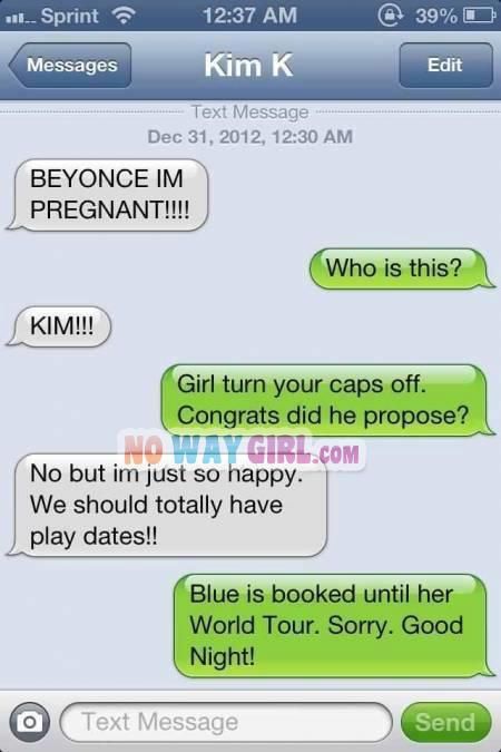 Funny Text Message Between Kim Kardashian And Beyonce