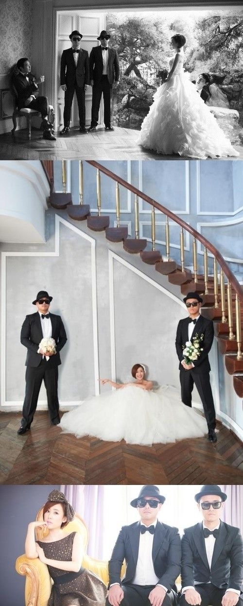 Gil and Gary of Leessang photobomb Haha & Byul's wedding photos #kpop