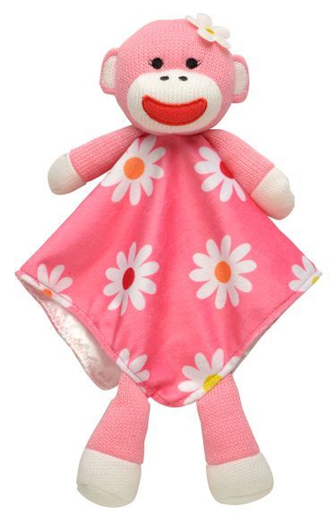 Girl Sock Monkey Snuggle Buddy Security Blanket – Pink $11.95