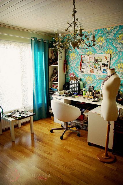 Gorgeous color in this sewing room