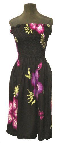 HAWAIIAN HIBISCUS BLACK & PURPLE SHORT SUN DRESS