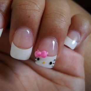 Hello Kitty Nails. HK. French Tip. Pink. White. Black. Yellow. Art Schedule. Fas