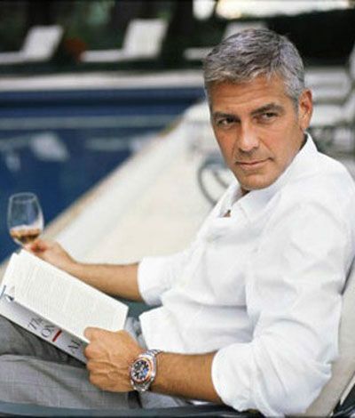 Hot Guys Reading  George Clooney with book & wine…