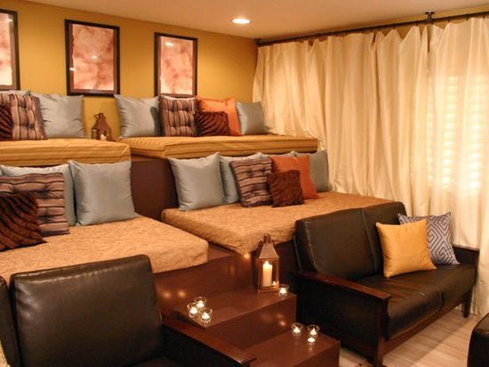 How neat would this be?! Home theater in the basement…single beds, build in le
