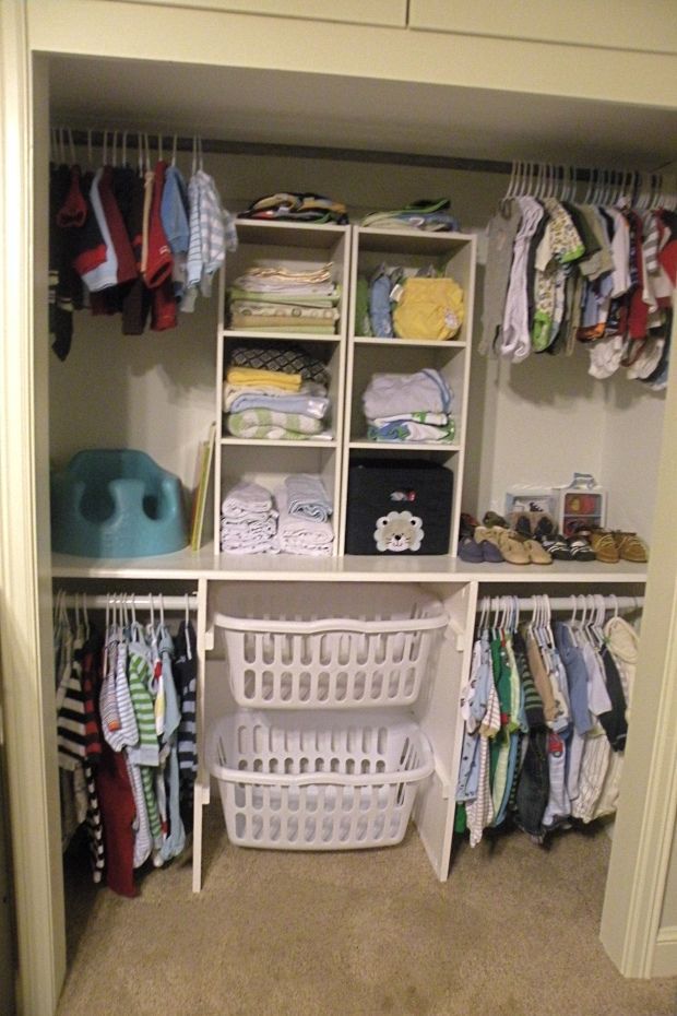 Kids closet….Laundry Basket in Closet. No need for hampers and can take it str