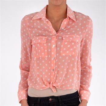 Living Doll Juniors Sheer Blouse with Polka Dot Print and Crinkle Texture #VonMa