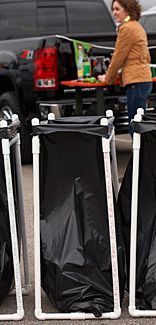 Lowe's PVC Pipe Garbage Bag Holder — great for tailgating and for camping.