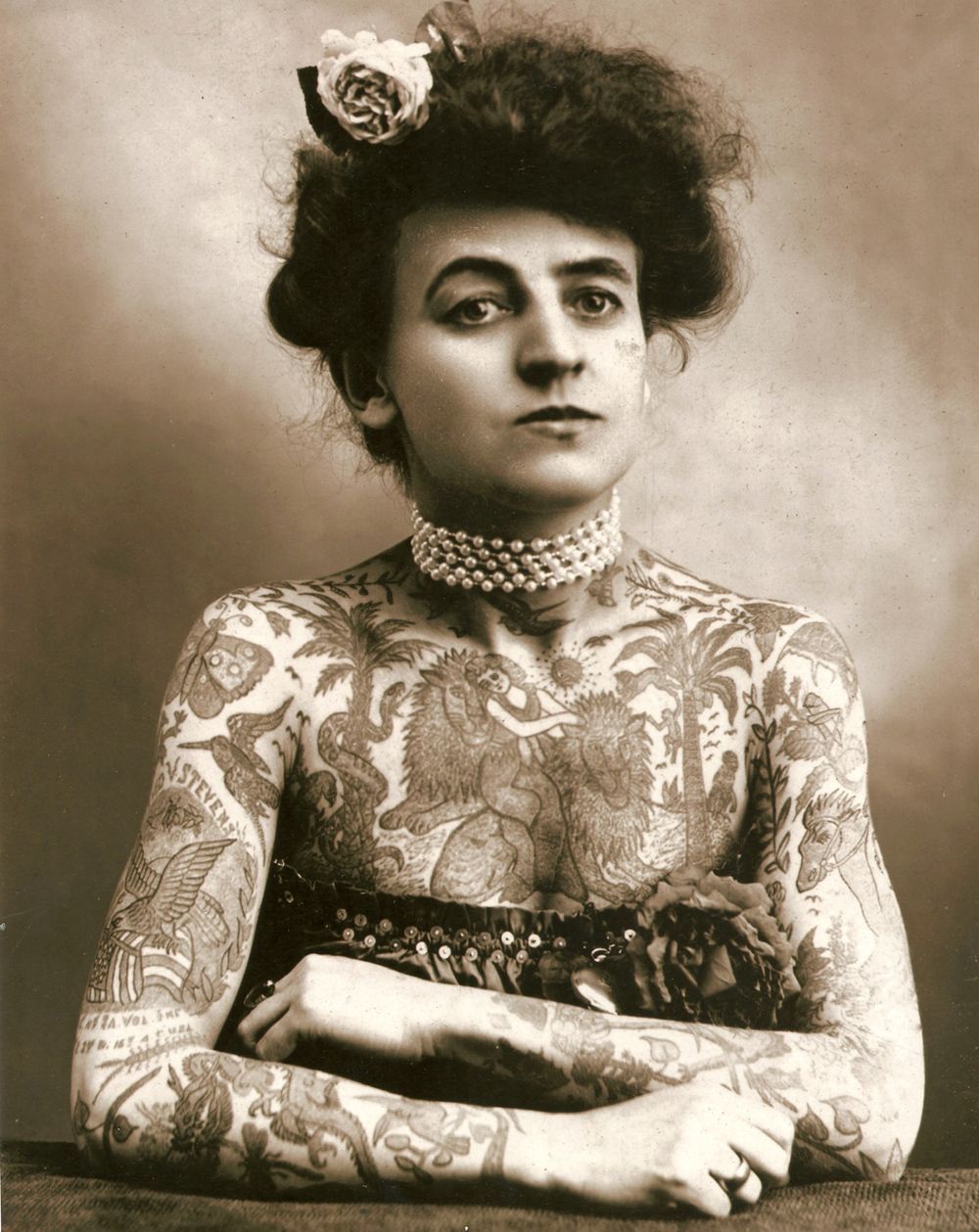 Maud Wagner, the first known female tattooist in the U.S., 1911.