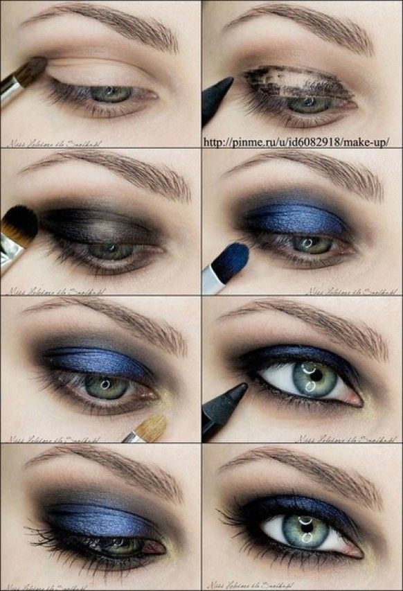 Metallic blue/navy blue smokey eyes — i dont usually like blue eyeshadow but th