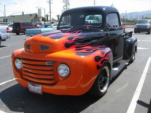 Old Ford truck with flames
