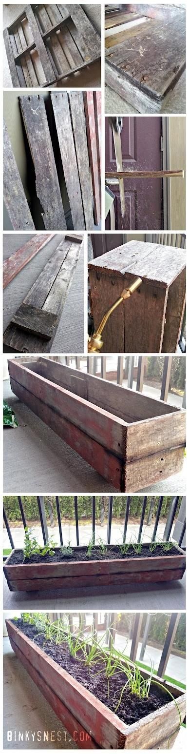 Old wood pallet made into a patio herb garden!