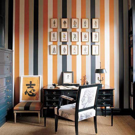 Orange and navy stripes in a home office
