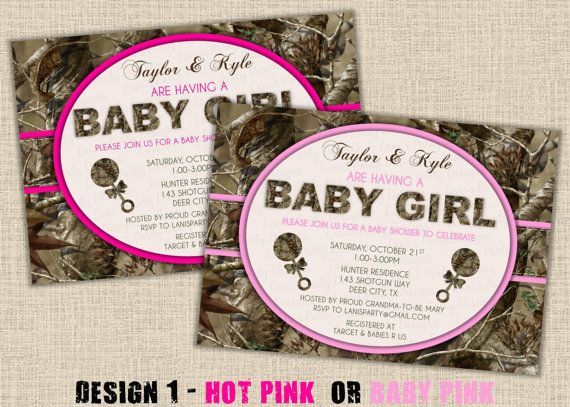 PINK Hunting Camo Baby Shower Invitation – Digital DIY Printable. $15.00, via Et