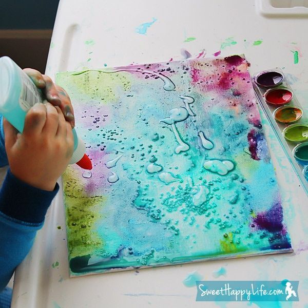 Painting with Watercolors, Glue and Salt. Really want to do this on a canvas!