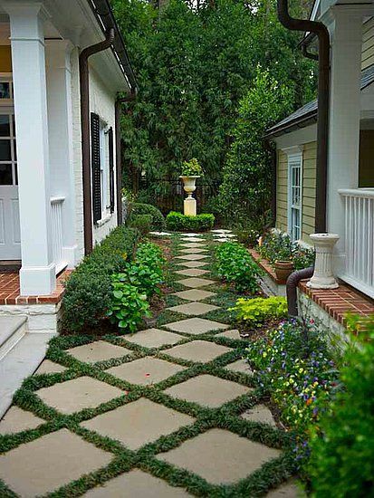Pavers and Grass – great for a shady area.  Won't work well in full sun, the