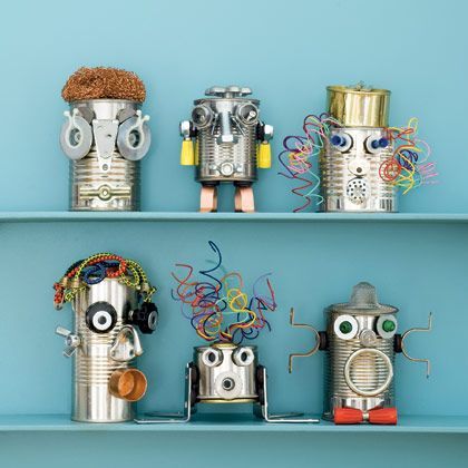 Recycled Art! cans, big or small… tin or aluminum…. wires, old phone cords f