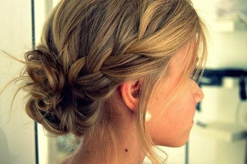 Side braid into low bun – makes me want long hair so I can do this!! @Amy Lyons