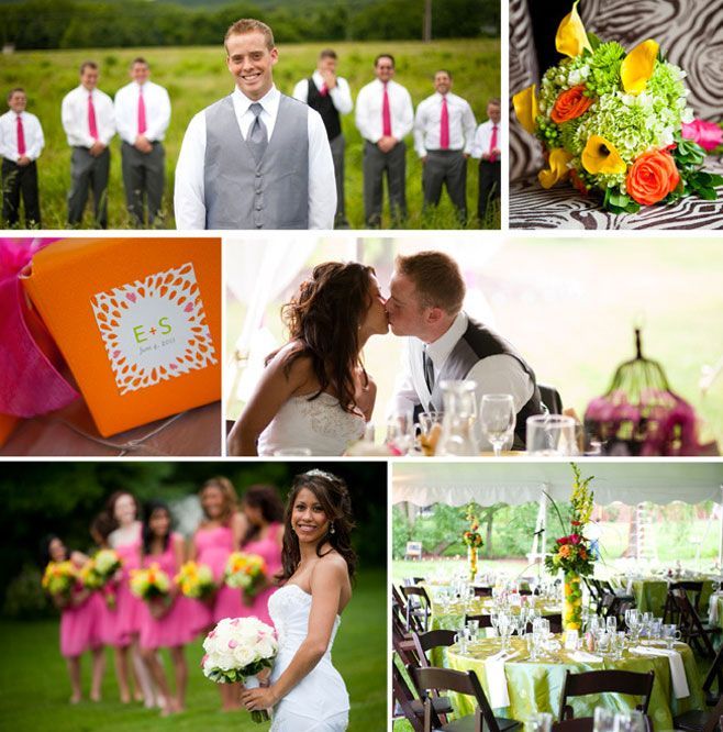Spring wedding. Hot pink and grey groomsmen outfits!
