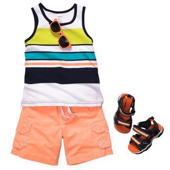 Stoked about stripes matched with stylish cargo shorts. #carters