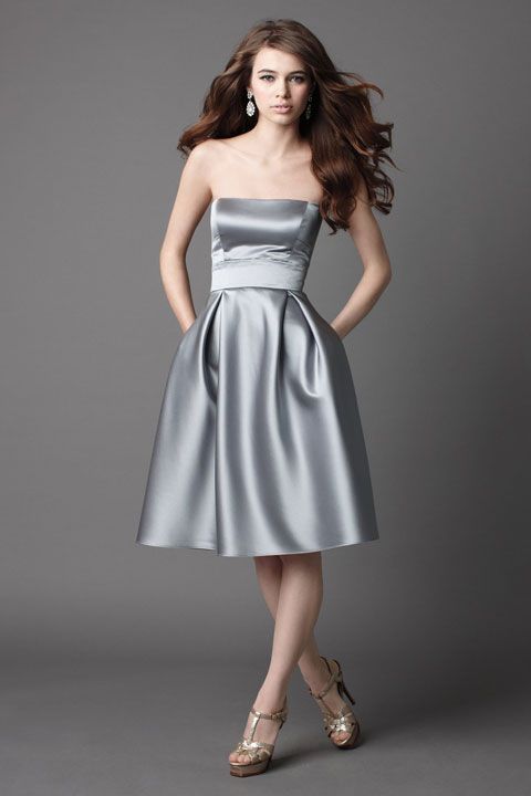 Strapless A-line fancy satin bridesmaid dress