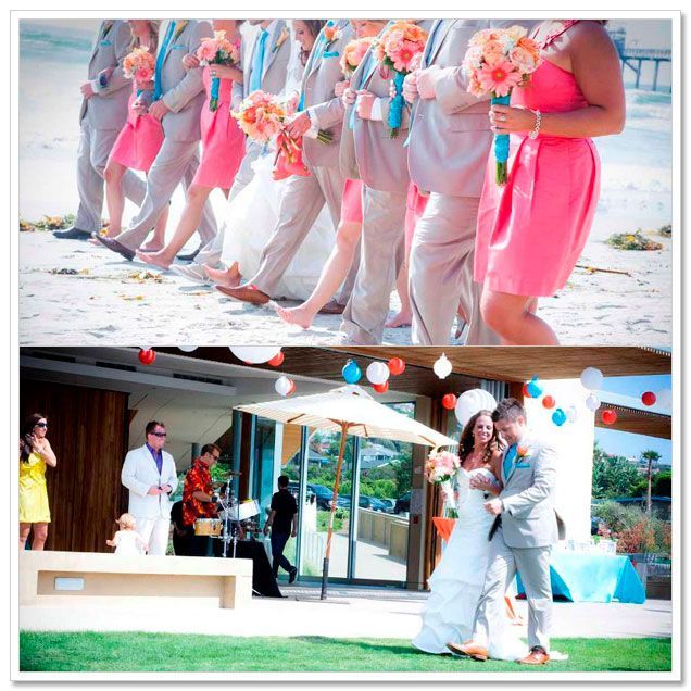 Teal and coral wedding party