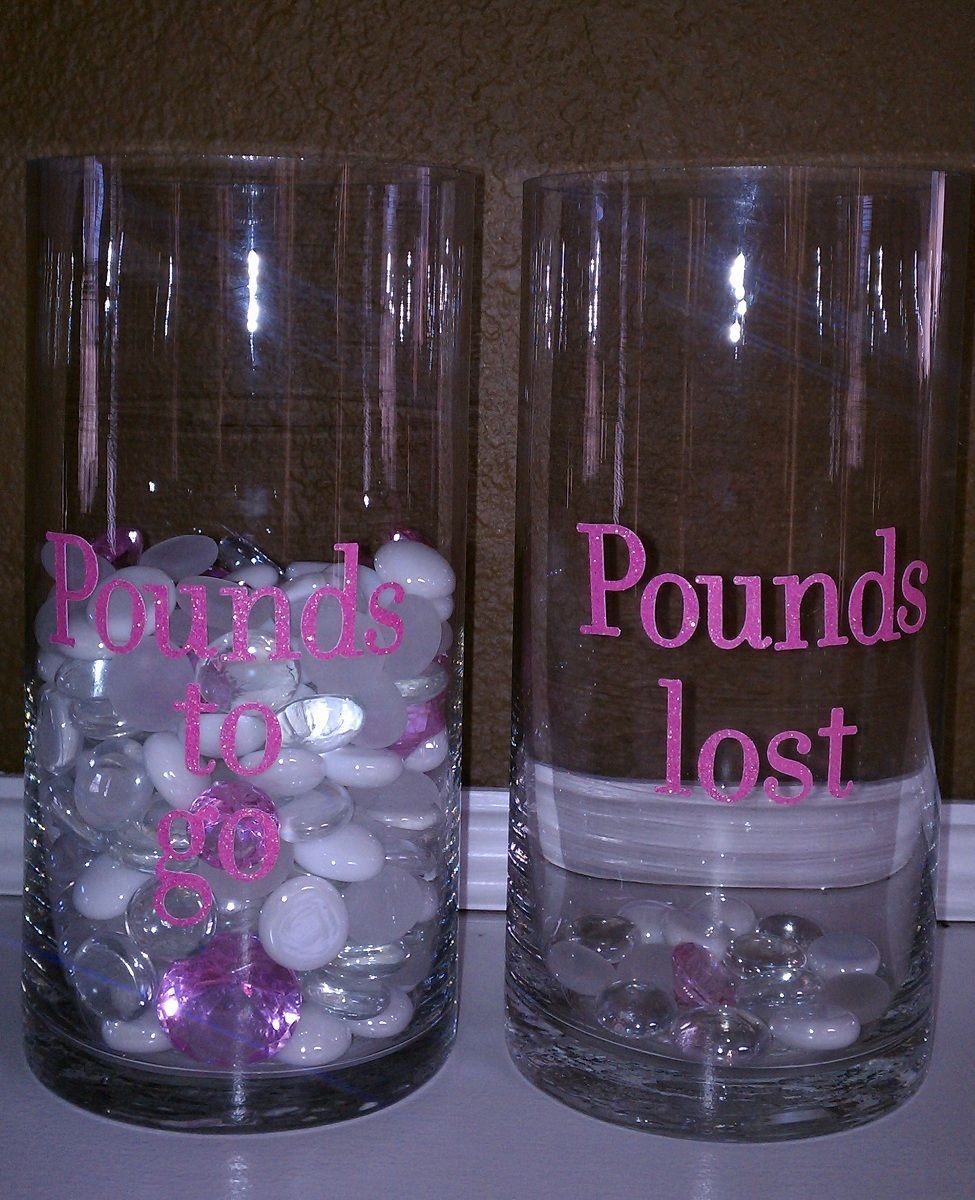 Two jars: Pounds to Go and Pounds Lost. Cute idea!