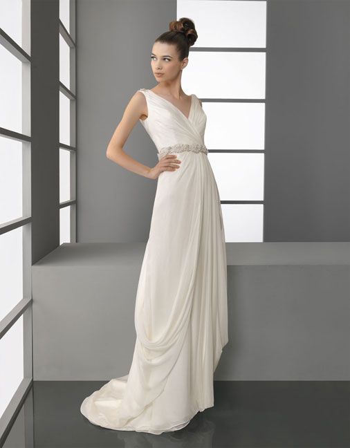 V-neck A-line chiffon bridal gown