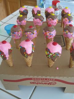 ice cream cone cake pops. This blog has amazing ideas and gorgeous cakes and cup