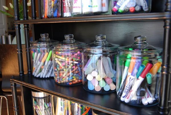 keep art supplies out and in clear jars…they see them, they'll use them!