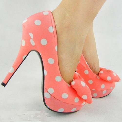 light pink poke-a-dot platform heels