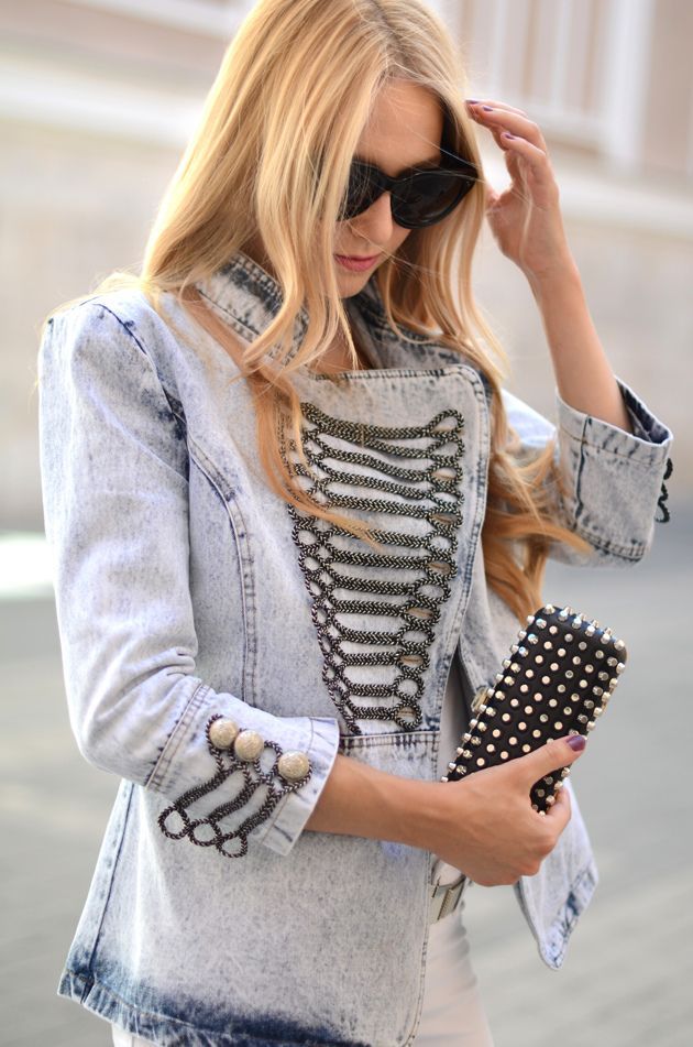 military style jean jacket