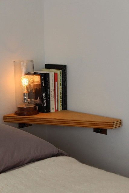 nightstand in corner over bed, for small room