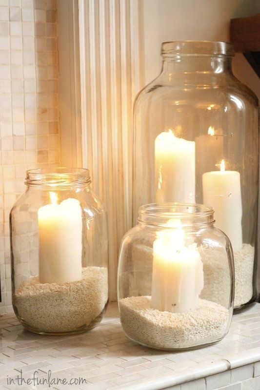 outdoor lighting on patio…just use old glass pickle, spaghetti, etc. jars Thin
