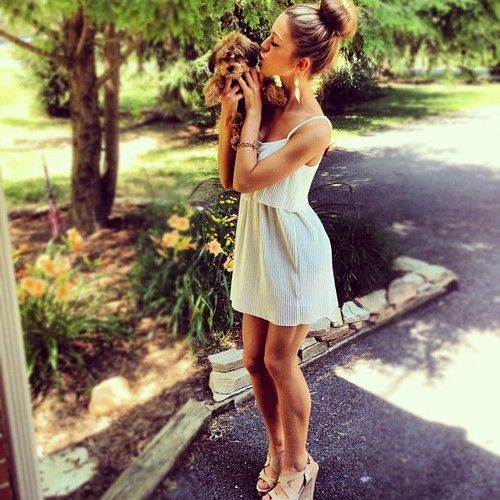 simple white dress with brown wedges