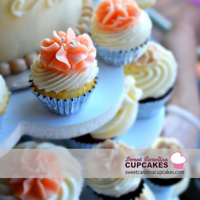Beach Wedding Mini Cupcakes at Shipyard Beach Club by Sweet Carolina Cupcakes. H
