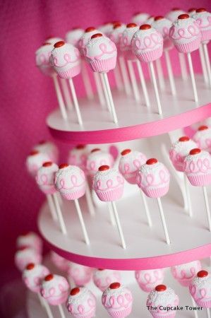 Cake Pop display tower…take 2-3 round pieces of styrofoam, layer them like a c