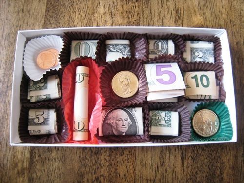 Candy box with money as a gift