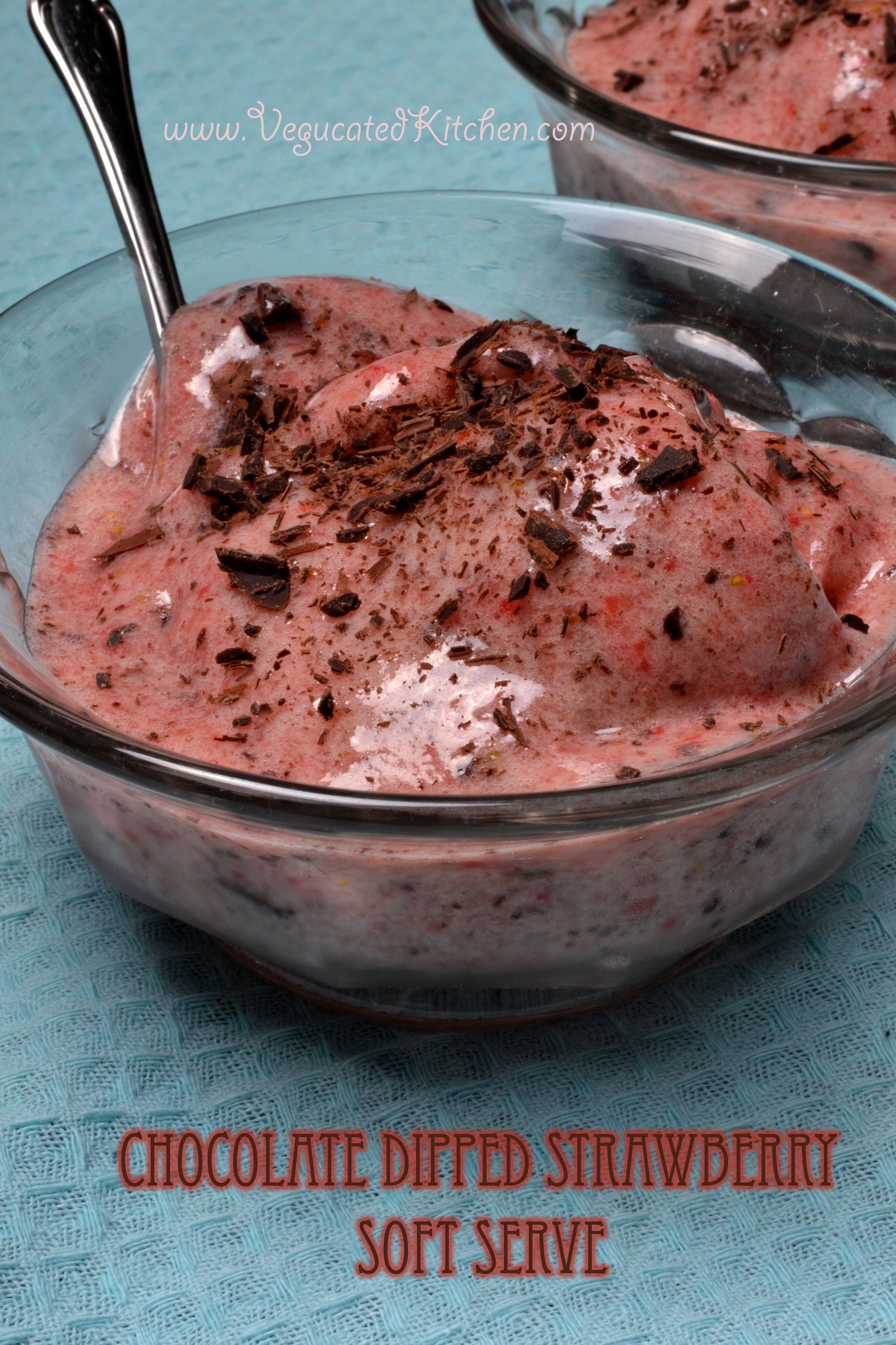 Chocolate dipped strawberry soft serve! Simple, easy and healthy dessert to shar