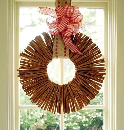 Cinnamon Stick Wreath    Using a glue gun, secure the cinnamon sticks to the woo