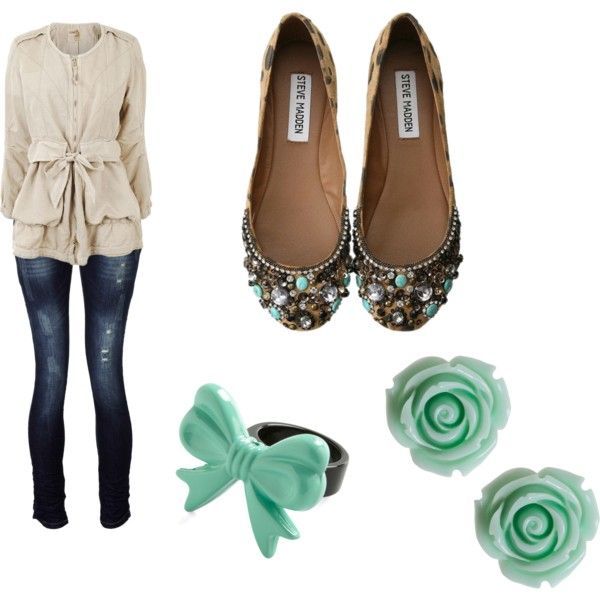 Cotton canvas jacket, turquoise accents and steve madden embellished flats