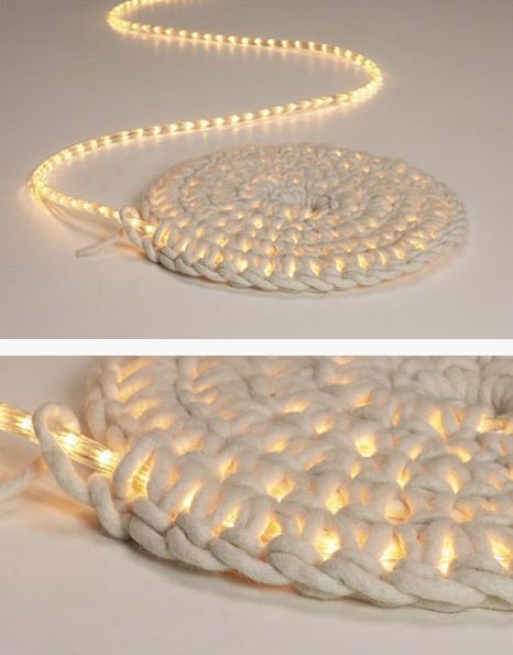 Crochet around a rope light to create a light-up rug. | 46 Awesome String-Light