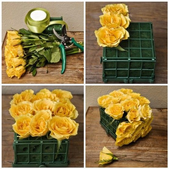 DIY flower arrangements . How to construct a flower box centerpiece