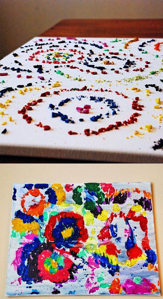 Different way of doing melted crayon art: Place crayons in a pattern or 'dra