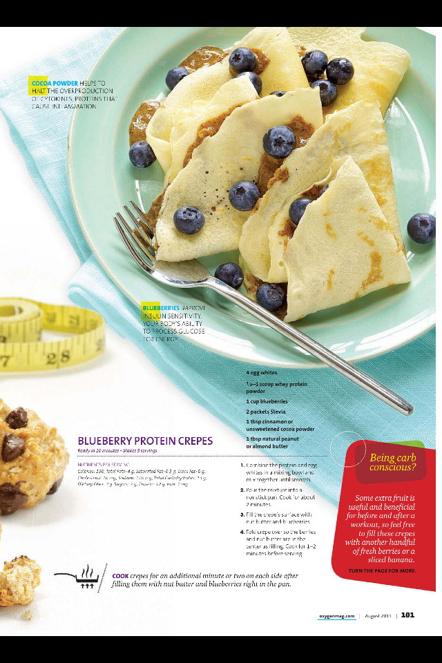 Easy Whey Blueberry Protein Crepes…this site has a bunch of great healthy reci