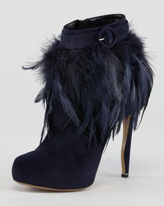 Feather-Trim Suede Bootie by Nicholas Kirkwood at Neiman Marcus.