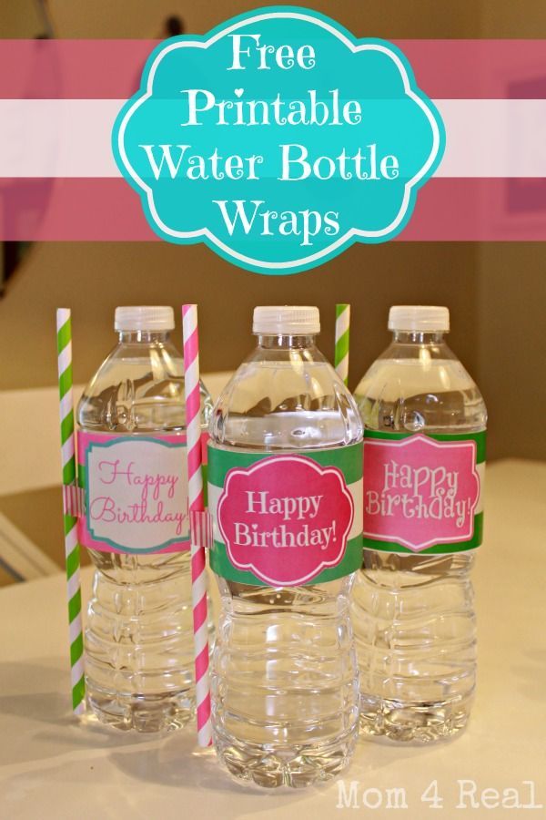 Free Printable Water Bottle Label Wraps  – perfect for any birthday party
