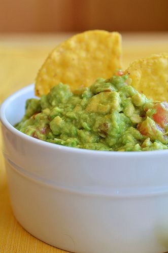 Guacamole: 3 avocados, peeled and pitted + juice of 1 lime + 1 teaspoon salt + 2