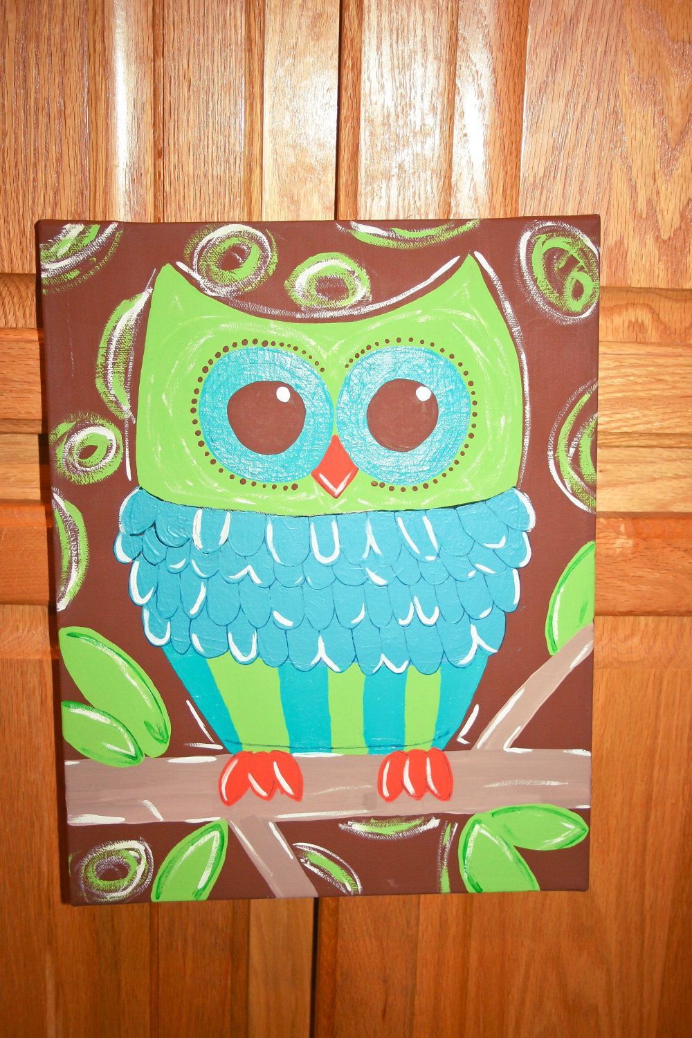 Hand Painted Owl Canvas. $25.00, via Etsy.
