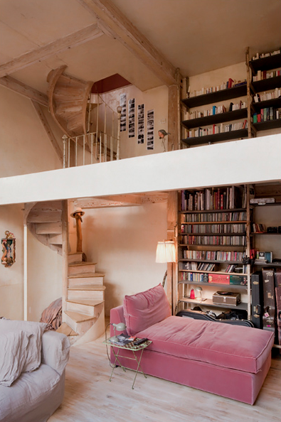 I am in love with this Paris home: cast-iron bookshelves from the 1900s, open me