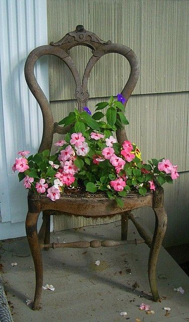I love this idea! Chair planter.